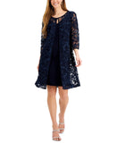 Connected Apparel Womens Crochet Soutache Jacket Dress TRF41094M1 Navy Blue 16