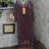Sheryl Crow 3/4 Sleeve Embroidered Mesh Midi Dress with Cami Lining Burgundy L