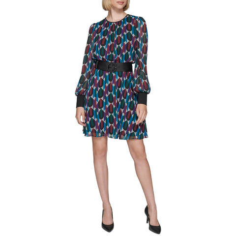 Karl Lagerfeld Chiffon Illusion Sleeves Dress Soft White Veridian Green 6