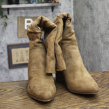 Universal Thread Ruched Faux Suede Boots with Block Heel and Zip Tan Brown 9.5M