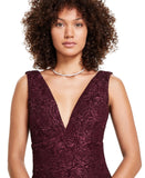 Siena Womens Floral Jacquard Plunge Dress SATP1685 Wine Red 4