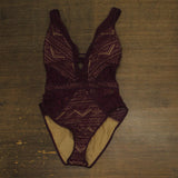 Becca Womens Crochet Standard Color Play One Piece Swimsuit Aubergine Purple M