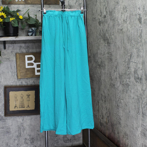 Cupshe Womens Solid Drawstring Wide Leg Pants Aqua Blue Green XS