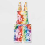 Womens Pride Gender Inclusive Adult 5'' Tie-Dye Rainbow Shortalls Multicolor L