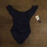 La Blanca Island Goddess Off Shoulder Ruffle One Piece Swimsuit Indigo Blue 4