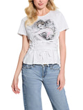 GUESS Eco Short Sleeve Lace-Up Graphic Corset Tee W5RI32K9RM1 Pure White XS