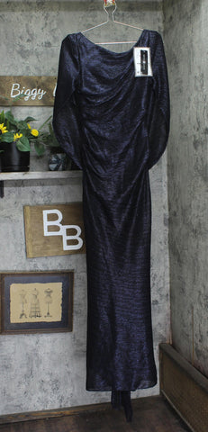 Betsy & Adam Womens Long Metallic Cape Gown A24013D Navy Blue / Royal 4