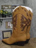 Madden Girl Shaft Faux Leather Stud Pointed Toe Western Boots Natural Brown 8M