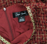 Jessica Howard Womens Petite Tweed Embellished Shift Dress Red / Gold 14P