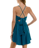 City Studios Juniors Draped Sleeveless Satin Fit Flare Dress Teal Blue Green 7/8
