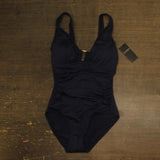 Lauren Ralph Lauren Beach Club Solids Ring One Piece Swimsuit Dark Navy Blue 6