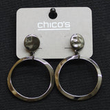 Chico's Drop Dangly Metallic Ring Post Back Earrings Gunmetal Black 1.75"