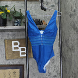 Cupshe Womens Plunging Tummy Control Cutout One-Piece Swimsuit Medium Blue L