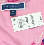 Karen Scott Garden Trellis V-Neck Short Sleeve Knit Top Rose Glow Pink Multi XL