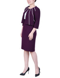 Ny Collection Petite Two-Piece Dress Set with Jacket Plum Purple / White 10P