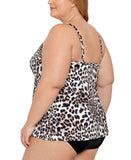Swim Solutions Flyaway Fauxkini One-Piece Swimsuit Hidden Spots Brown 24W