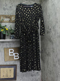 Tommy Hilfiger Printed Long Sleeve Ruched Waist Fit Flare Dress Black / Gold 8