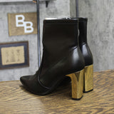 A New Day Sienna Low Shaft Heeled Boots Faux Leather 94637414 Black / Gold 7M