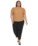 Calvin Klein Womens Plus Size Ruffle-Neck Button-Sleeve Shirt Luggage Brown 2X