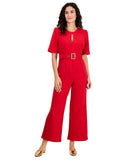 Tahari Asl Petite Belted Wide-Leg Puffed-Shoulder Jumpsuit Crimson Red 8P