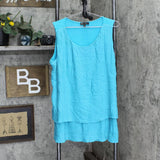 DG2 Womens Front-Pleated Mixed Media Easy Tank 722000 Aqua Blue XL