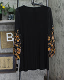 MSK Round Neck Contrast Sheer Long Sleeve Midi Shift Dress Black / Multi PS