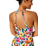 Anne Cole Gradient High Neck One-Piece Swimsuit Gradient Floral Red Blue 10