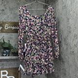 City Studio Blouson Sleeved Square-Neck Fit Flare Dress Navy Blue / Wine M