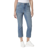 Gloria Vanderbilt Slim Boot Cut High Rise Crop Jeans Banaba Blue Hem Stones 8