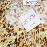 Kasper Printed Pleated Keyhole Knit Blouse Shirt Top Daffodil Yellow Multi PS
