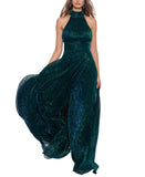 Betsy & Adam Womens Crinkled Halter Gown Green 6P