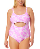 Salt + Cove Trendy Plus Size Tie-Dye Cutout One-Piece Swimsuit Pink Print 1X