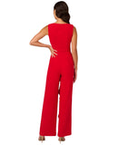 Adrianna Papell Surplice Sleeveless Knit Crepe Ruffle Jumpsuit Super Red 2