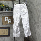 Art Class Girls High-Rise Baggy Metallic Wide Leg Denim Pant Silver Gray 10