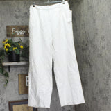 Calvin Klein Womens Pinstriped Pleated Pants Linen Blend Lined White / Khaki 14
