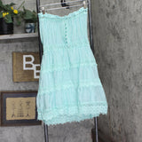 Elan Womens Woven Strapless Crochet Trim Dress VCL5754 Aqua Blue L