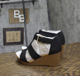 Dr. Scholl's Womens Barton Wedge Platform Sandal F6474S1 Black Snake 6M