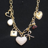 A New Day Chain Multi Lock Bow Cherry Charm Heart Necklace Gold Multi 16" + 3"