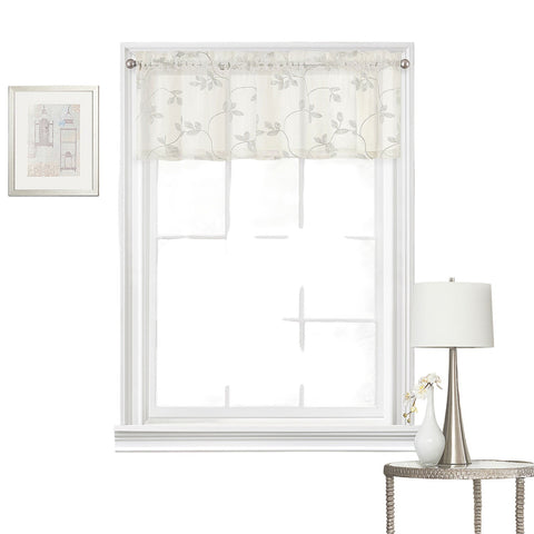 Regal Home  Embroidered Rod Pocket Tailored Valance Ivory Off White 50" x 15"
