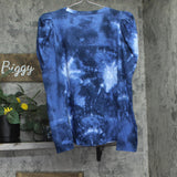 INC International Concepts Womens Cotton Puff Sleeve Top Dahana Dye Blue M