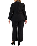 Le Suit  Plus Contrast-Trim Belted Suit Blazer Jacket Black / Vanilla Ice 20W
