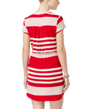 As U Wish Juniors Striped Drawstring T-Shirt Dress Red Stripe L