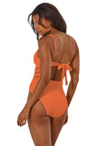 Becca Modern Edge Ribbed Cut-Out One Piece Swimsuit 541357 Coral Rose Orange L