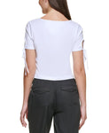 Dkny Jeans Women's Cropped Tied-Sleeve T-Shirt E22F8HIG White L