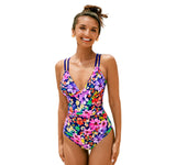 Cupshe Womens Ditsy & Petals Back O-Ring One-Piece Swimsuit Black Multi L