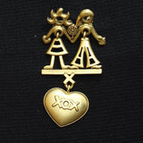 Danecraft Vintage Valentines Dangly Heart Charm Brooch Gold Yellow