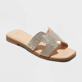 A New Day Women's Nina Rhinestone Flat Sandals 88870728 Silver Gray 8M