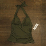 DKNY Womens Halter V-Neck Shirred Tankini Top DIMKS215 Moss Green M