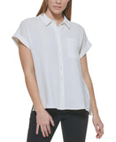 Calvin Klein Womens Short Sleeve Button Down Shirt M2TA8554 Soft White XL