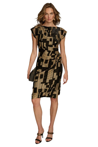 Donna Karan Womens Printed Velvet Extended Shoulder Burnout Dress Black 6